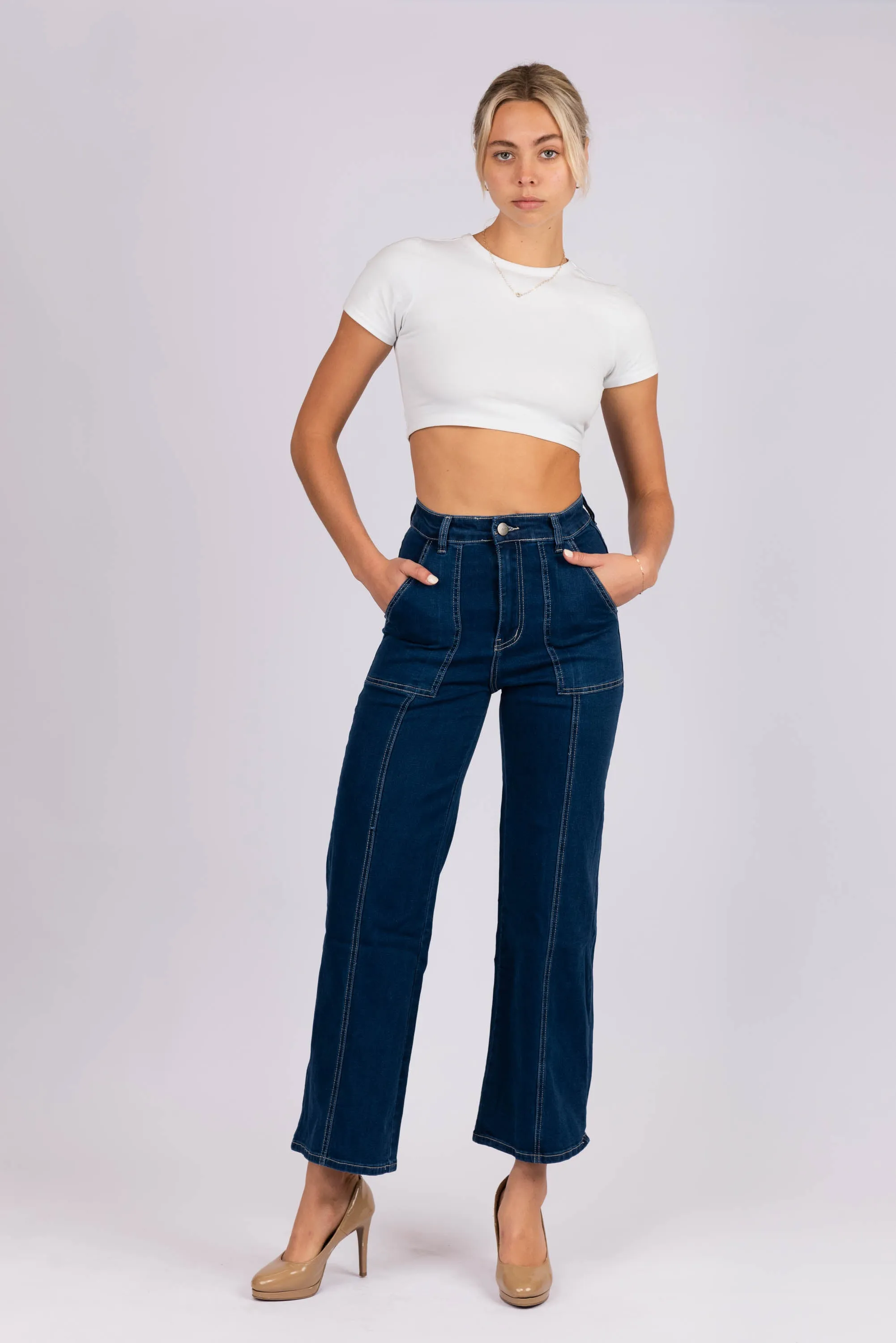 Wide Leg Dark Blue Denim Jeans