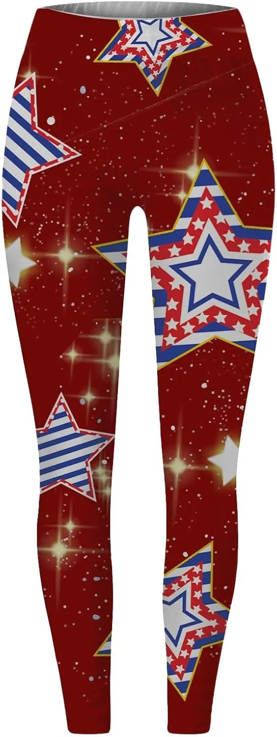 Women High Waist American Flag Leggings Seamless US Flag Patriotic Tights Slim Fit Running Sports Yoga Pants
