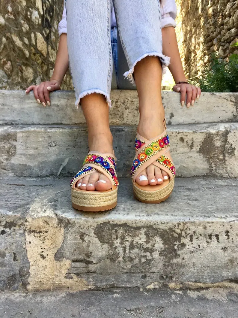 Women Leather Flatform Sandals