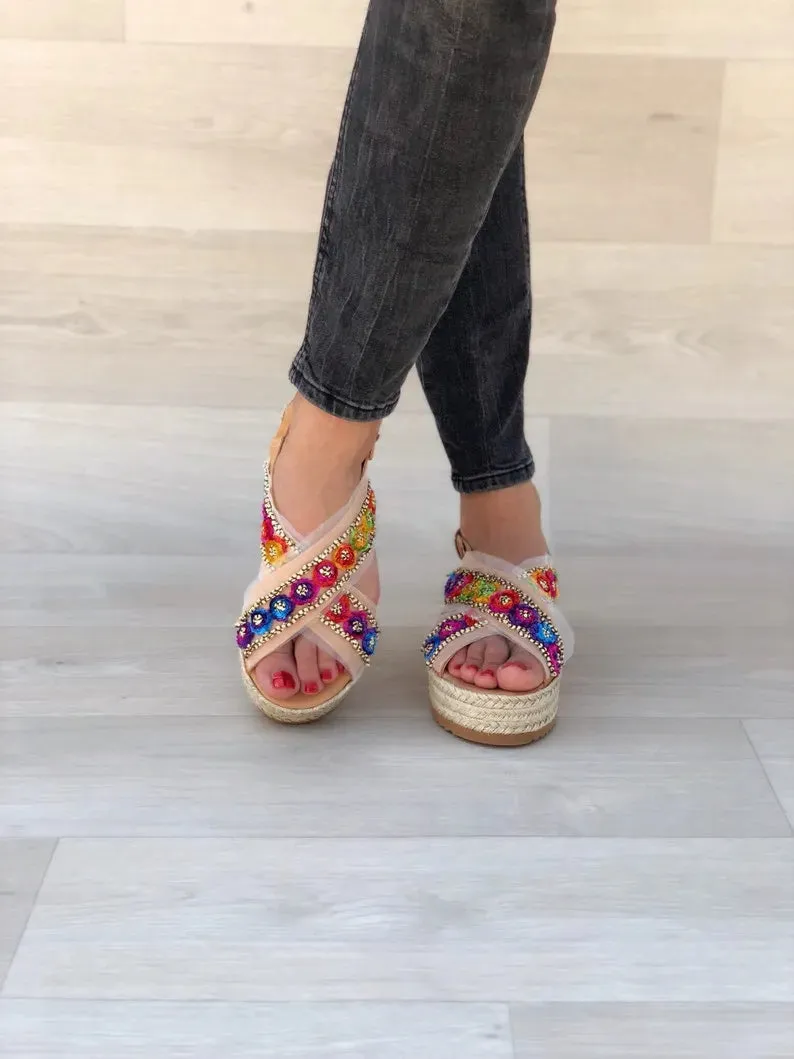 Women Leather Flatform Sandals