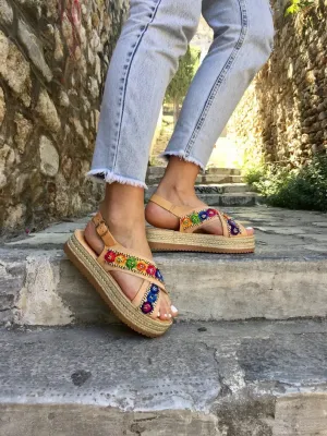 Women Leather Flatform Sandals