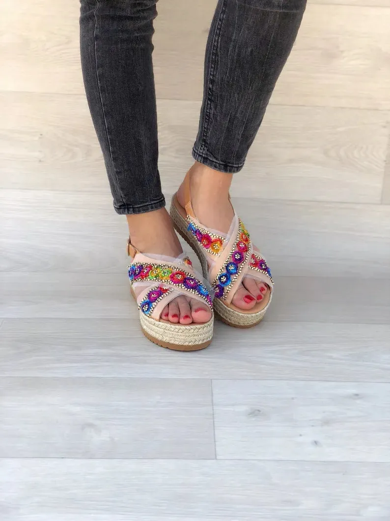 Women Leather Flatform Sandals