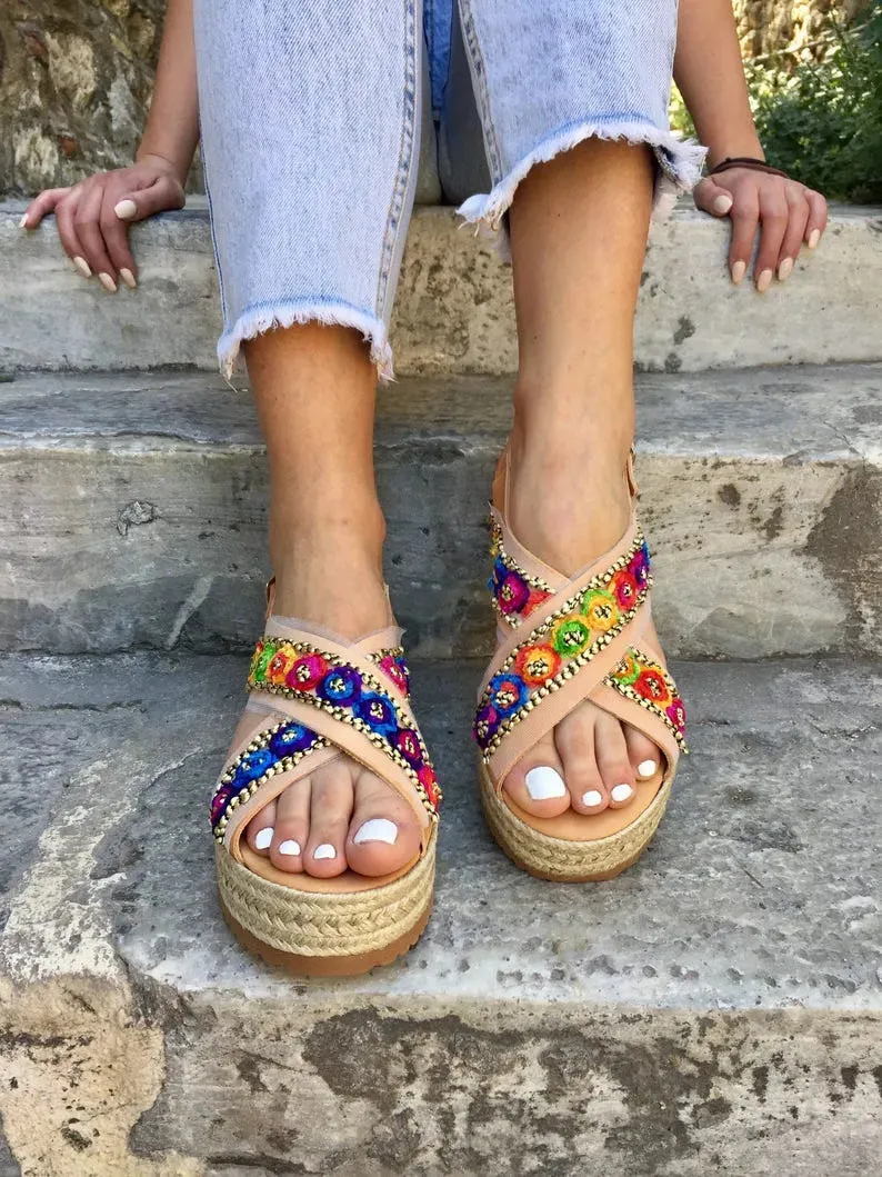 Women Leather Flatform Sandals