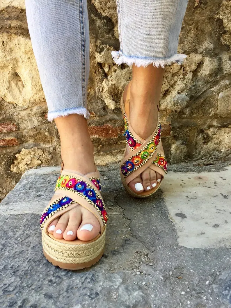 Women Leather Flatform Sandals