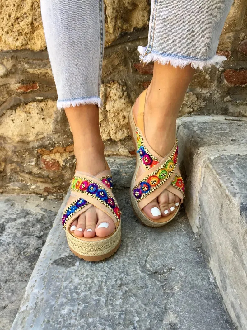 Women Leather Flatform Sandals