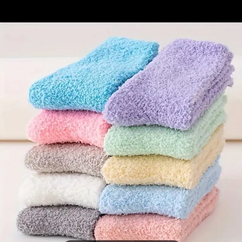 Women's Fuzzy Socks -5 pairs, Soild Color.