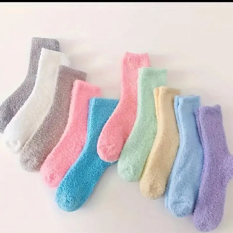 Women's Fuzzy Socks -5 pairs, Soild Color.