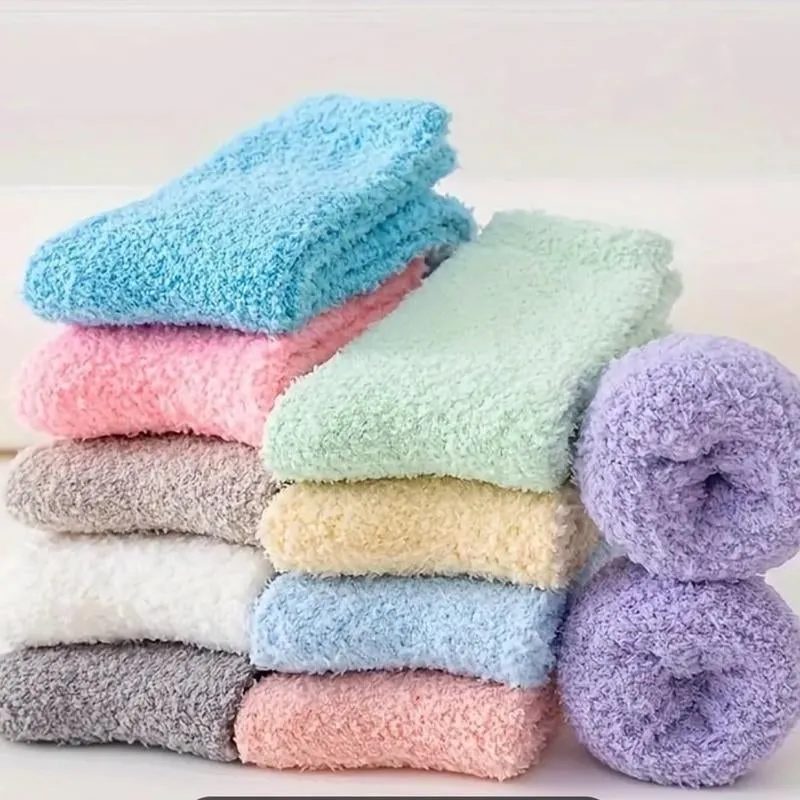 Women's Fuzzy Socks -5 pairs, Soild Color.