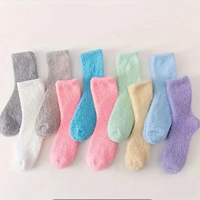 Women's Fuzzy Socks -5 pairs, Soild Color.