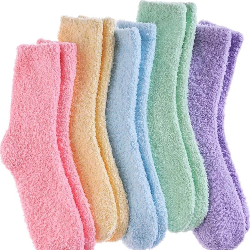 Women's Fuzzy Socks -5 pairs, Soild Color.