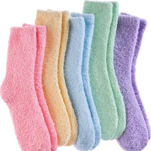 Women's Fuzzy Socks -5 pairs, Soild Color.