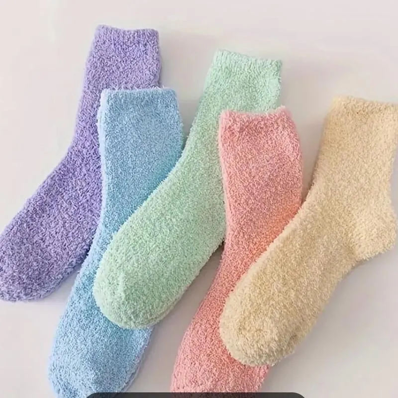 Women's Fuzzy Socks -5 pairs, Soild Color.