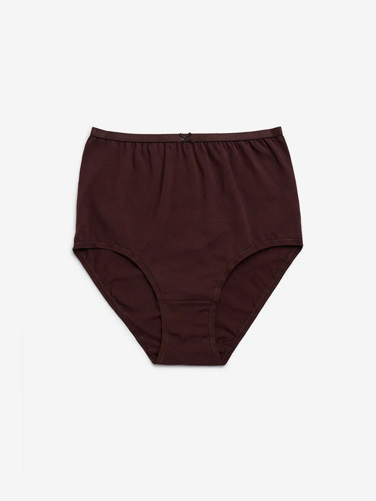 Wunderlove Brown Solid Cotton-Blend Full Briefs - Pack of 3