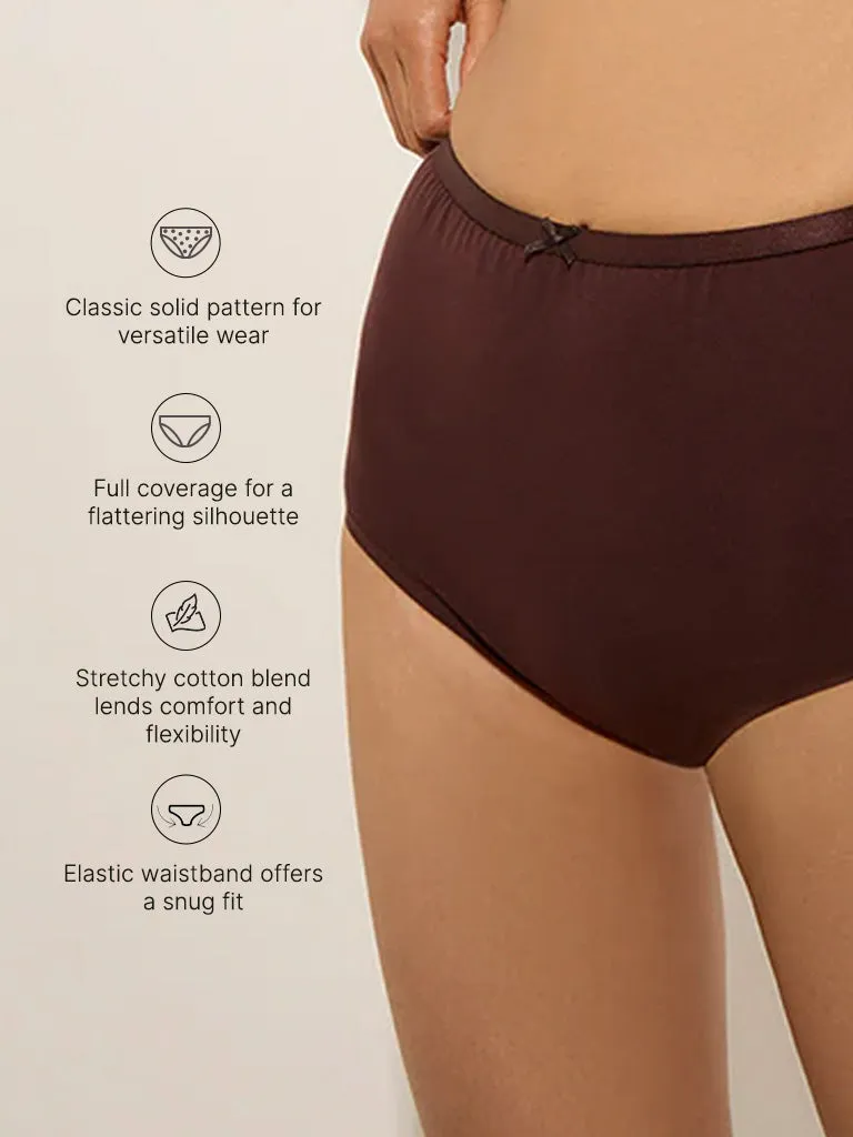 Wunderlove Brown Solid Cotton-Blend Full Briefs - Pack of 3